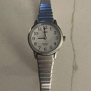 Timex Silver Indiglo Watch with White Dial